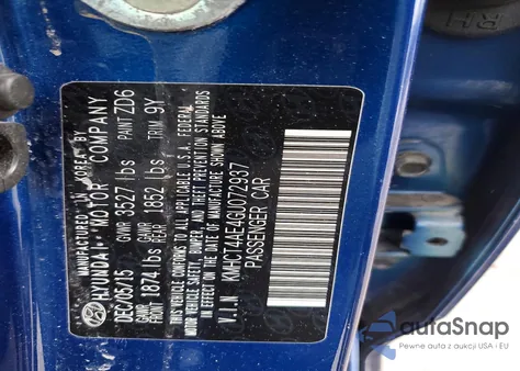 2016 Hyundai Accent Se z USA, uszkodzony, nr VIN KMHCT4AE4GU072937